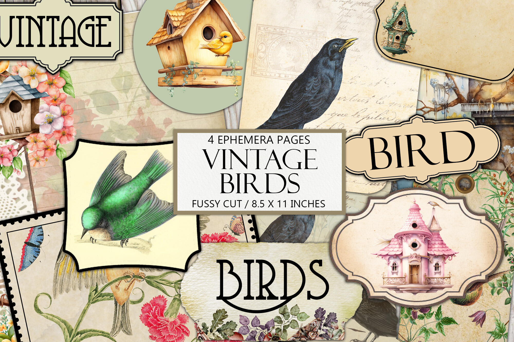 Vintage Birds Ephemera Kit