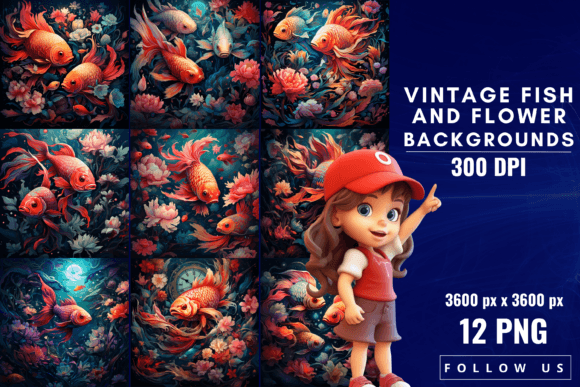 Vintage Fish and Flower Backgrounds