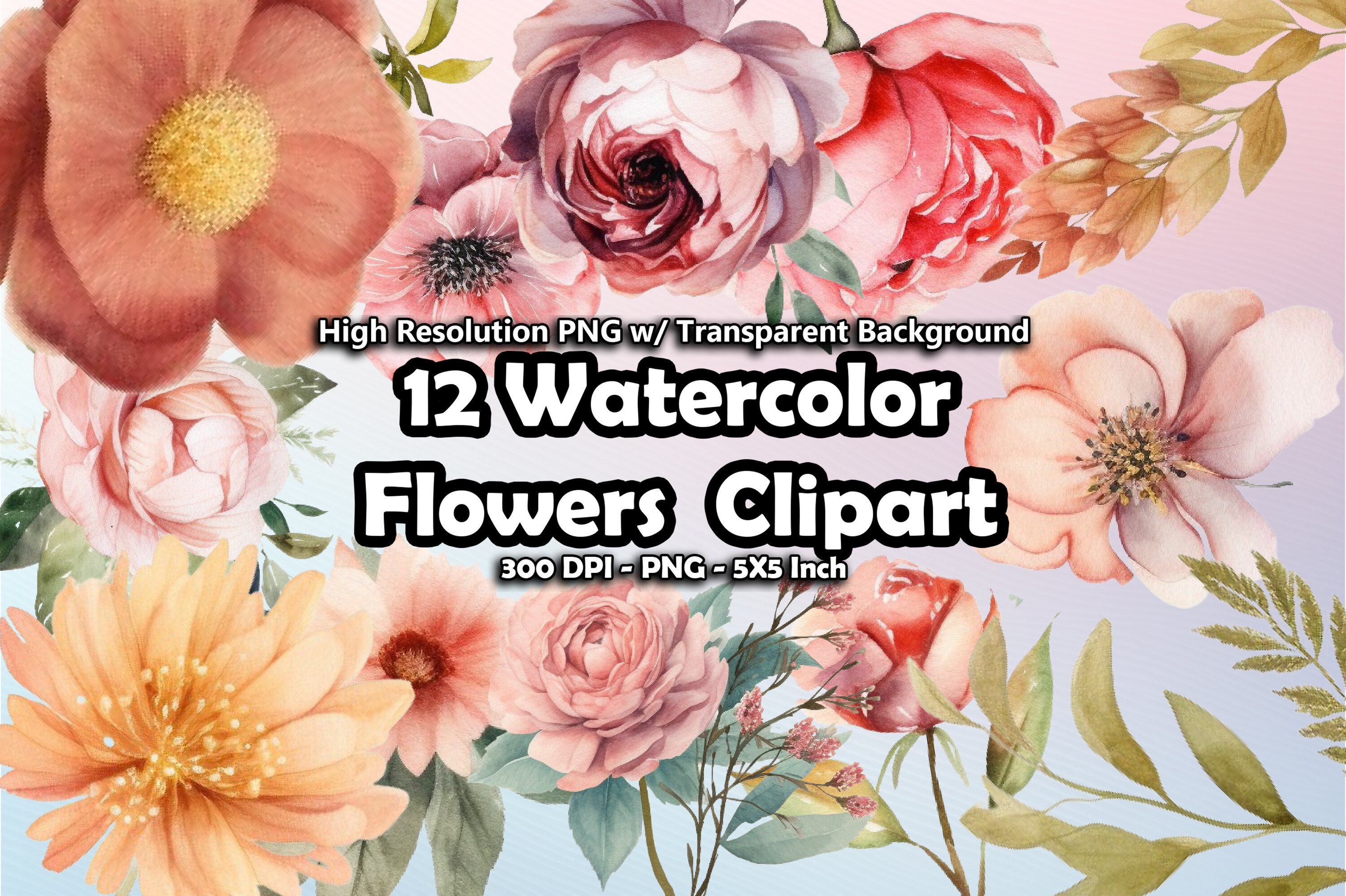 12 Watercolor Flowers Clipart PNG Graphic by printztopbrand · Creative ...