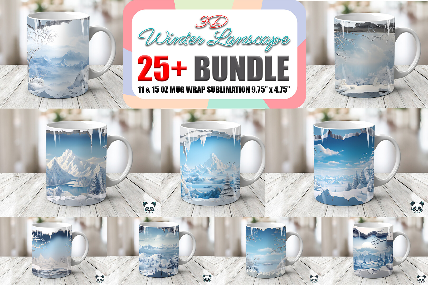 3D Winter Landscape Mug Wrap Bundle Graphic by Pandastic · Creative Fabrica