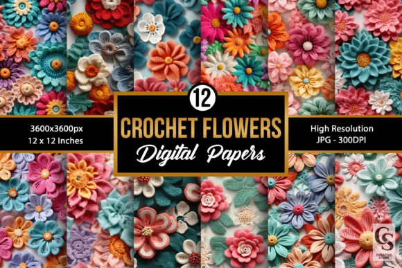 Crochet Flowers Pattern Digital Papers