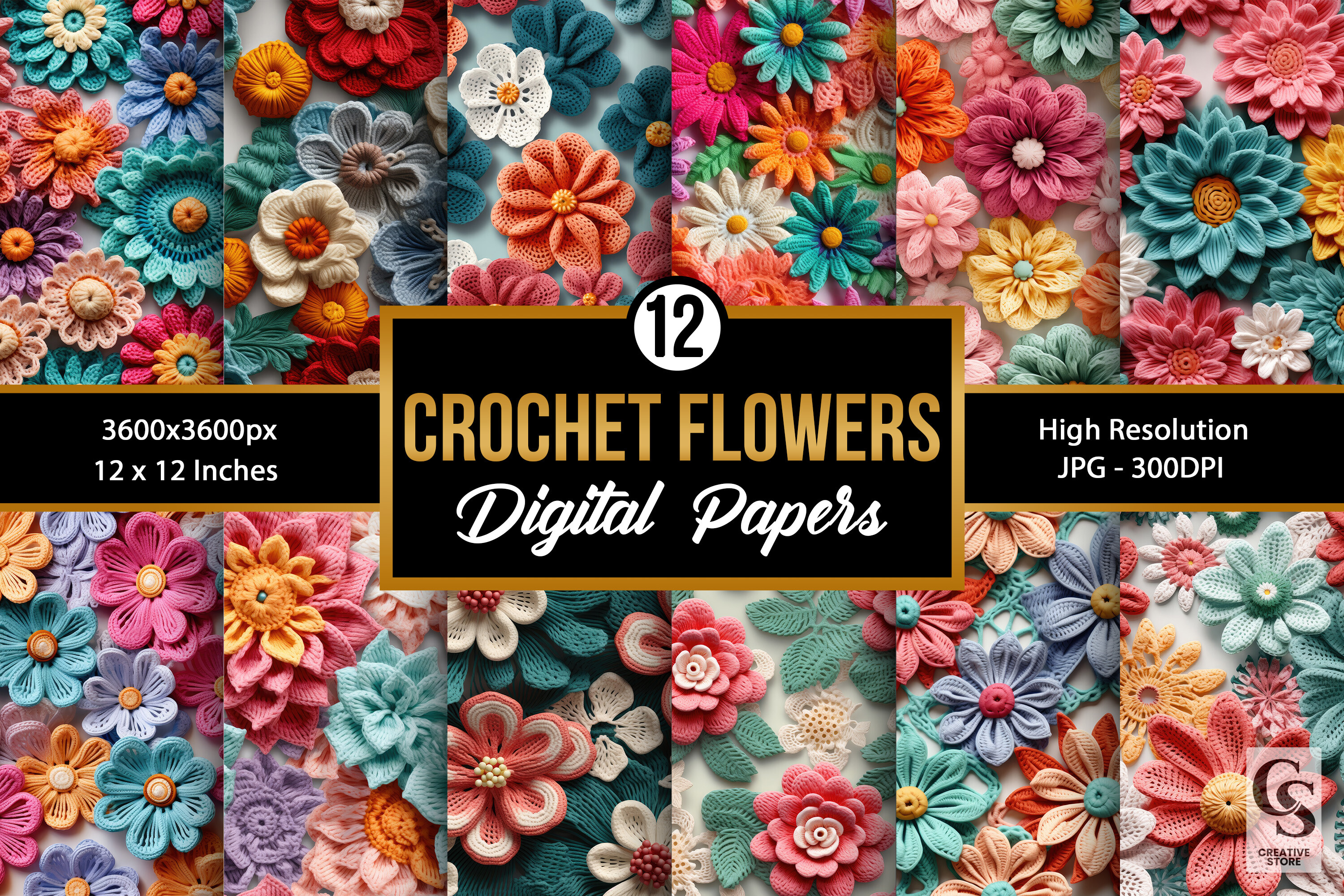 Crochet Flowers Pattern Digital Papers