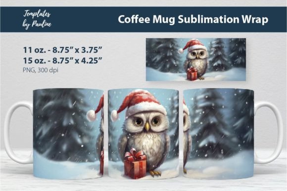 Cute Christmas Owl Coffee Mug Wrap Graphics