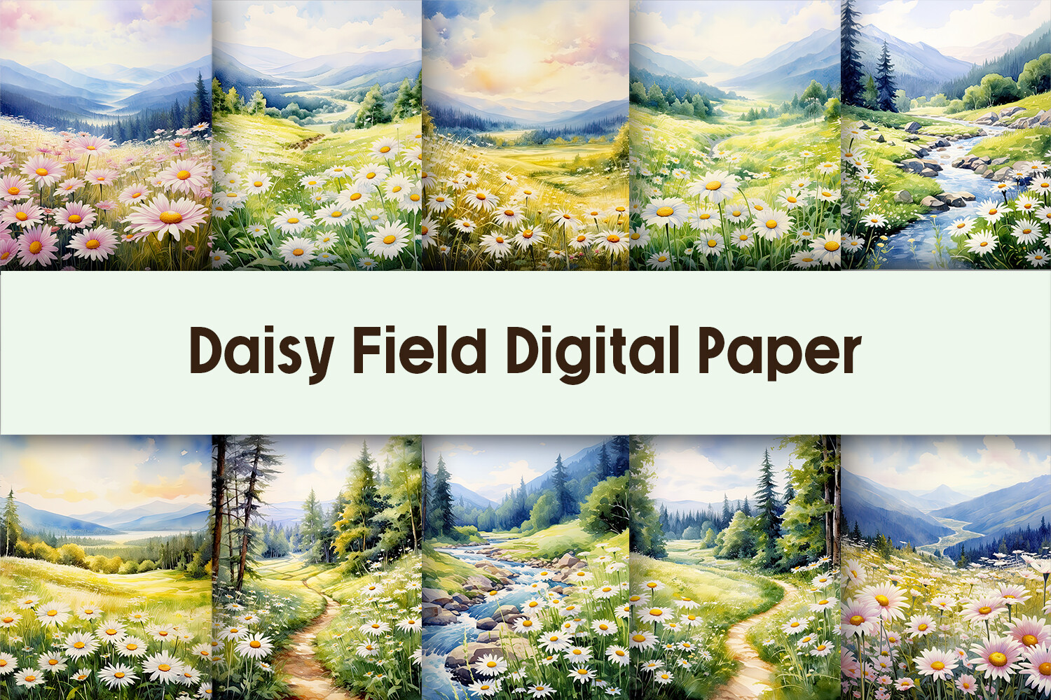Daisy Field Digital Paper Graphic by Pamilah · Creative Fabrica