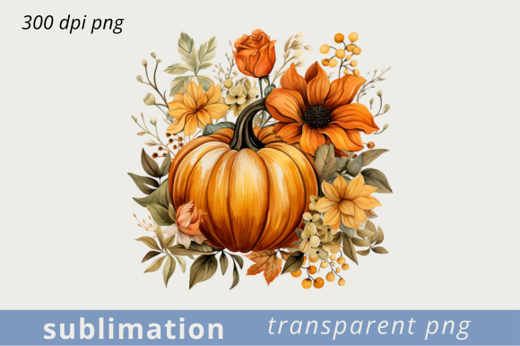 Floral Watercolor Fall Pumpkin Clipart Graphic by misba design ...