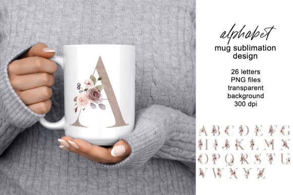 Mug Sublimation Design Linen Alphabet Graphics