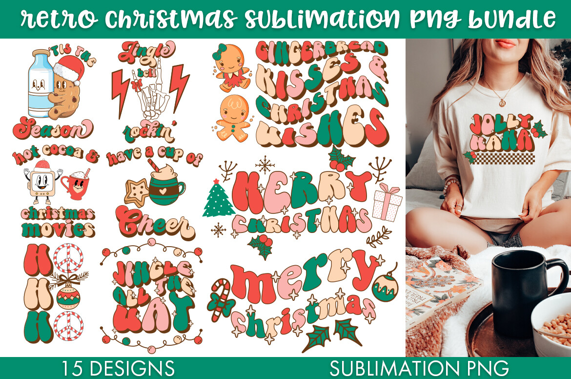 Retro Christmas Bundle PNG Sublimation - photo 1