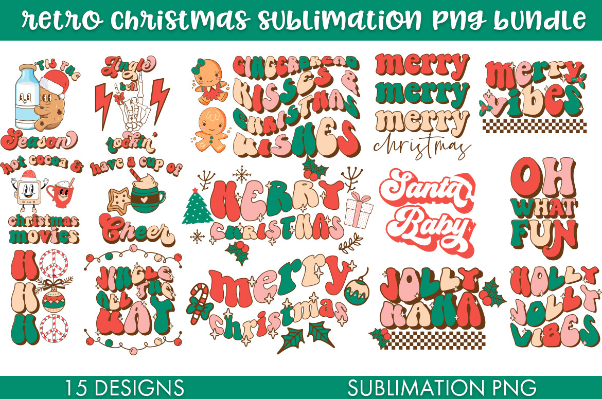 Retro Christmas Bundle PNG Sublimation - photo 2