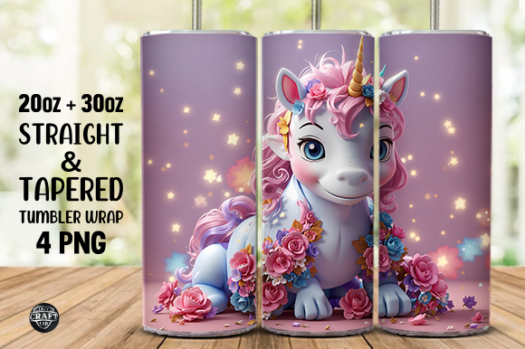 3D Unicorn Tumbler Wrap 20oz PNG Graphic by LazyCraftlab · Creative Fabrica
