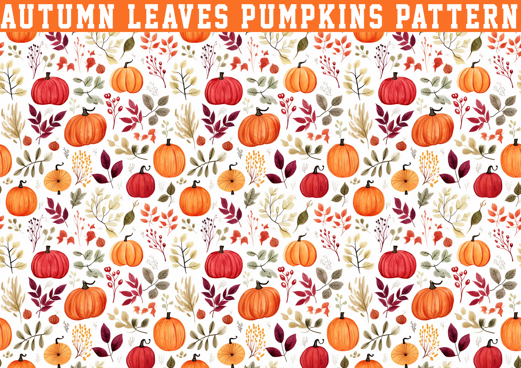 Autumn Leaves Pumpkin Seamless Graphic by seasonal · Creative Fabrica