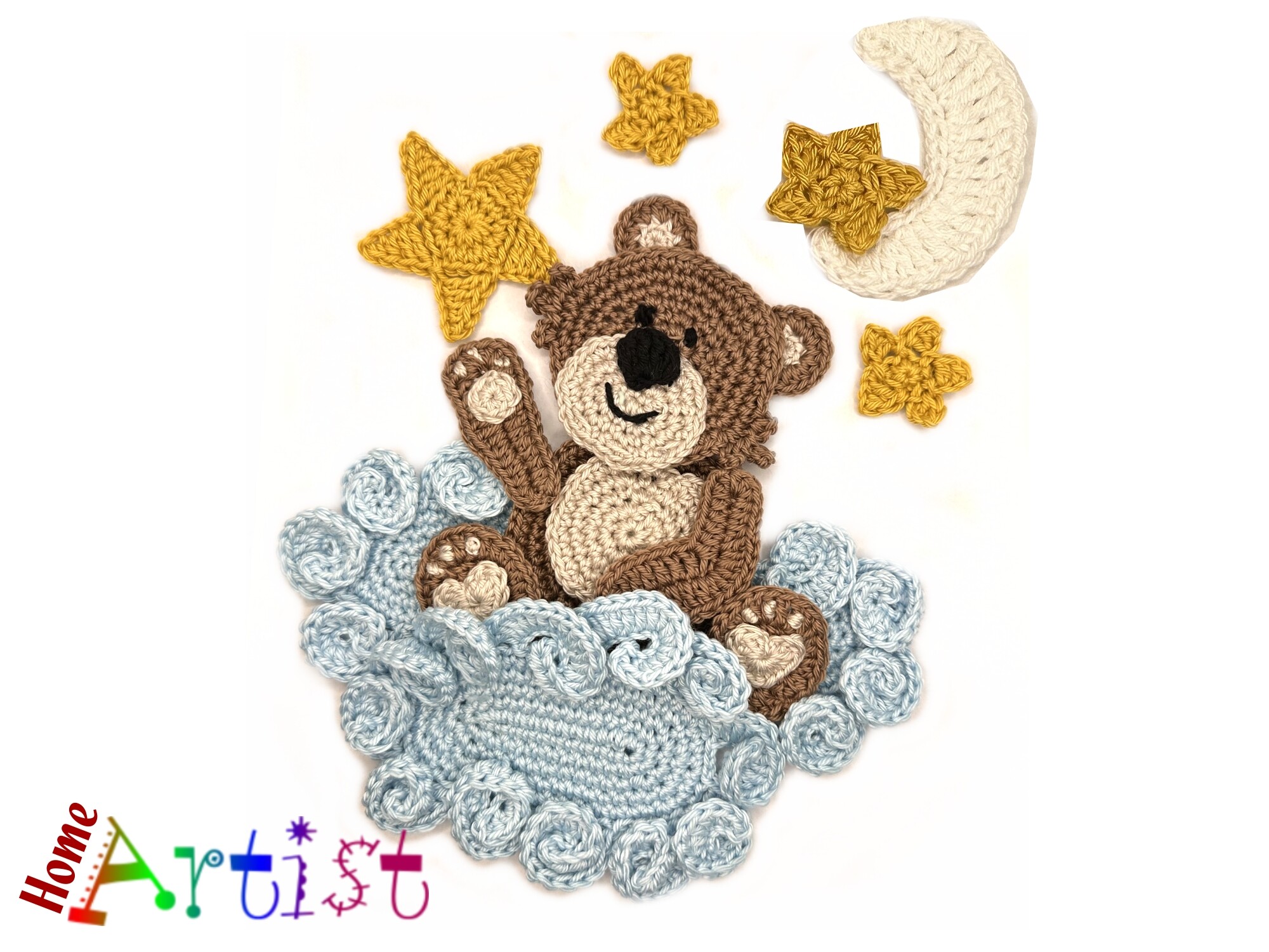 Bear Clouds Crochet Applique Pattern