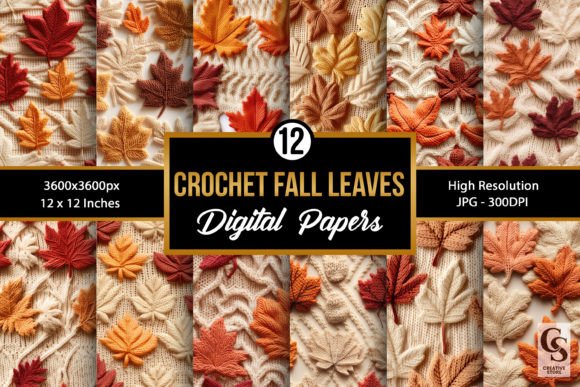 Crochet Fall Maple Leaves Digital Papers