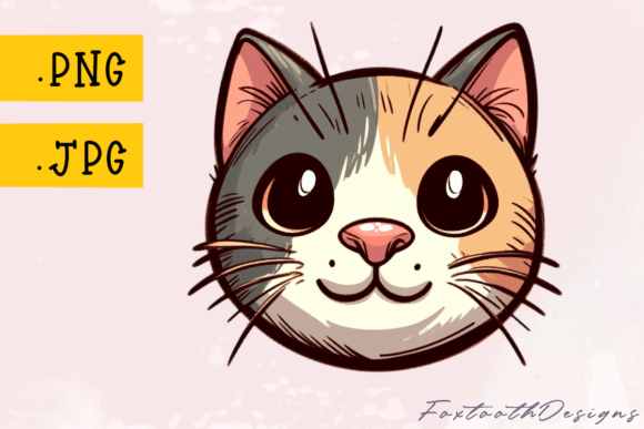 Cute Calico Smiling Cat Face Graphic by FoxtoothDesigns · Creative Fabrica