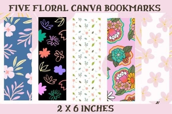 Five Floral Canva Bookmark Templates