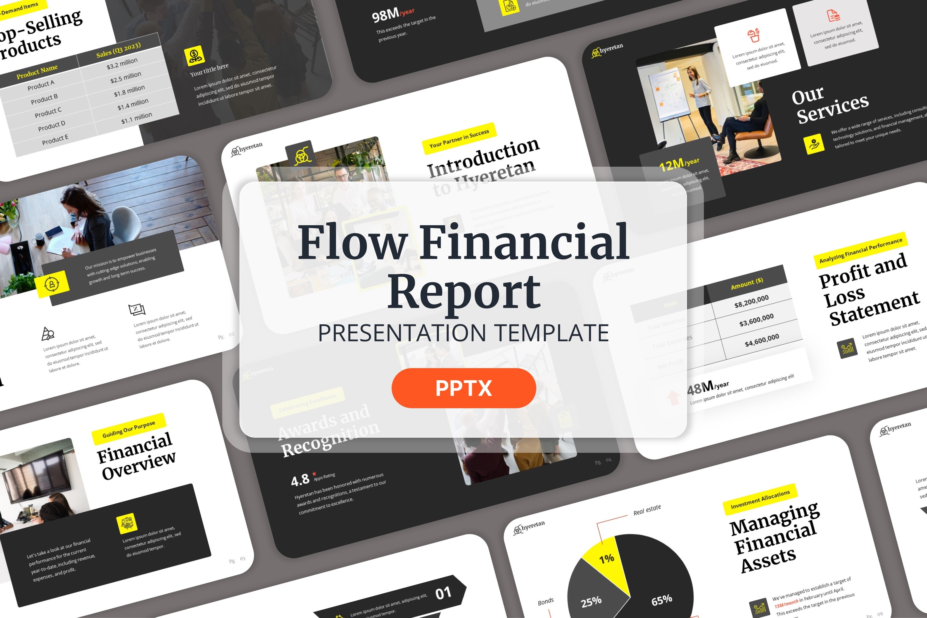 Plantillas de PowerPoint para informes financieros de Flow