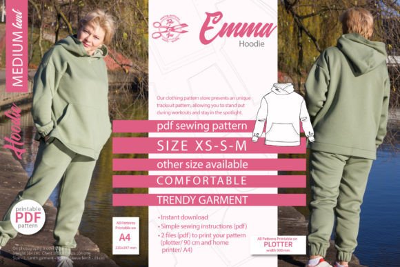 Hoodie Sewing Pattern Emma Size XS S M