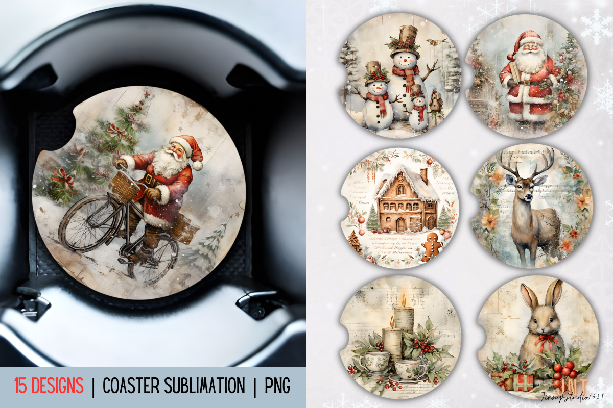 Vintage Christmas Car Coaster Graphic by JinnyStudio7559 · Creative Fabrica