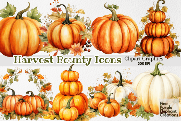 Watercolor Fall Autumn Decor Pumpkins