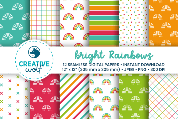 Bright Rainbows Digital Paper Pack