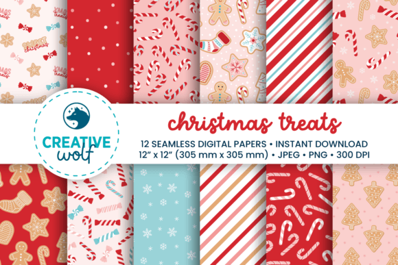 Christmas Treats Digital Paper Set of 12 Gráfico Patrones de Papel Por Creative Wolf Design