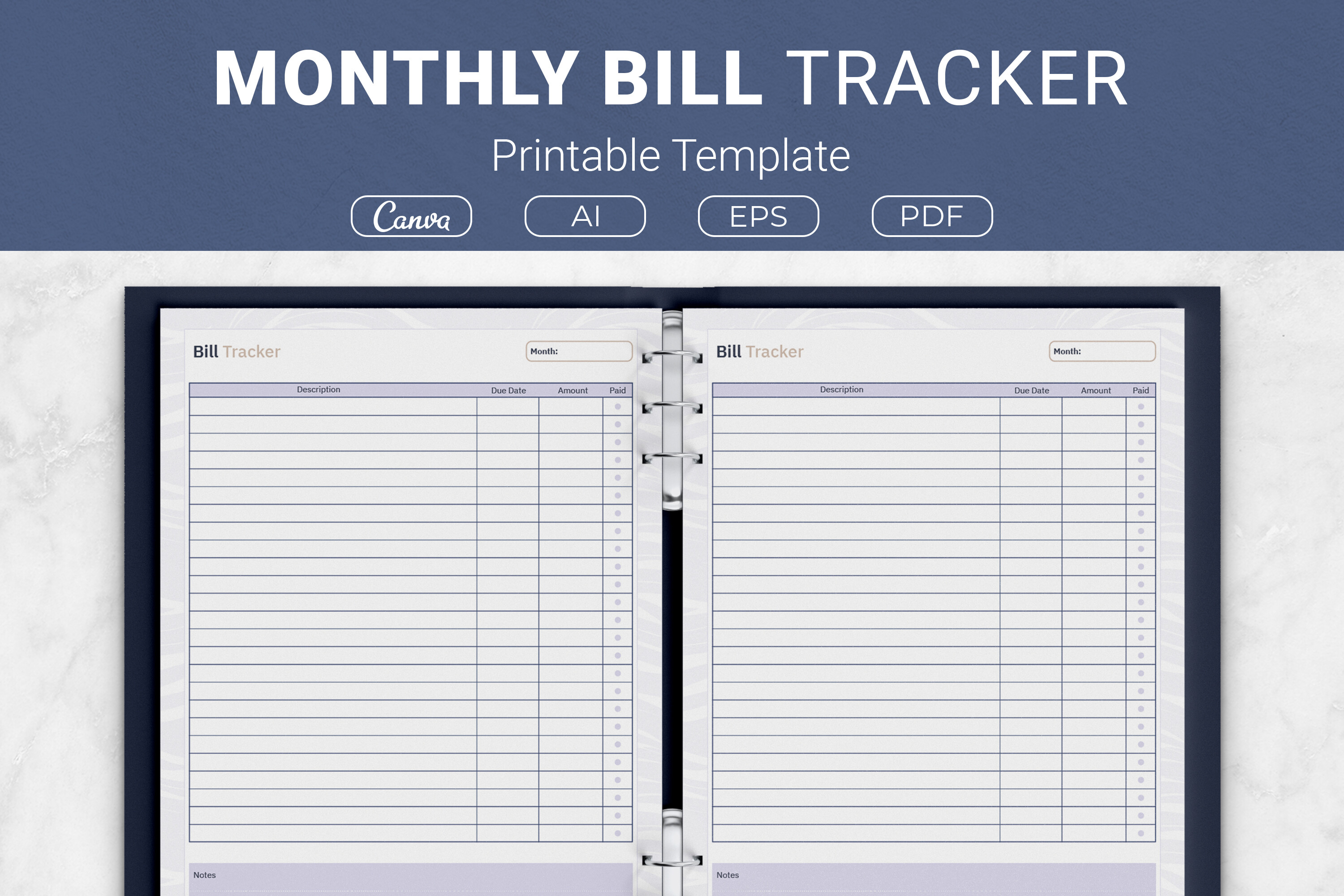 Monthly Bill Tracker Printable Template Graphic by JUNDI · Creative Fabrica