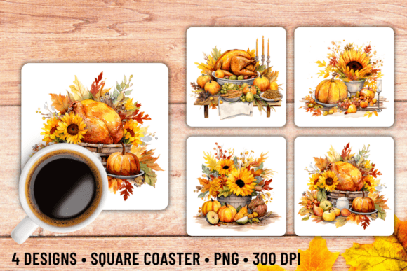 Thanksgiving Square Coaster Sublimation Graphic Crafts By JinnyStudio7559