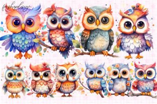 Watercolor Cute Owl Clipart Illustration Graphic by FonShopDesign ...