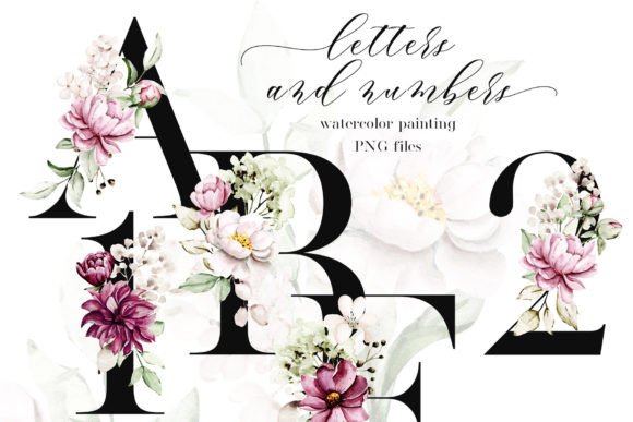 Alphabet with Watercolor Flowers Letters