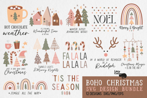 Boho Christmas SVG & PNG Bundle – 12 Modern Seasonal Designs