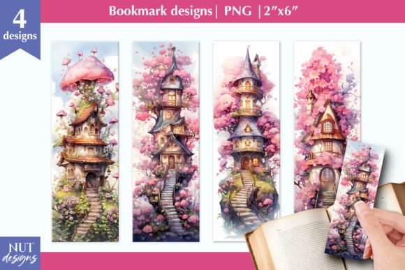 Floral Bookmark, Fairies Houses Bookmark Graphic Crafts By natalia.kurtidi