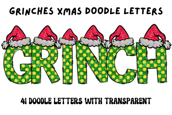 Green Grinches Xmas Doodle Letters Graphics