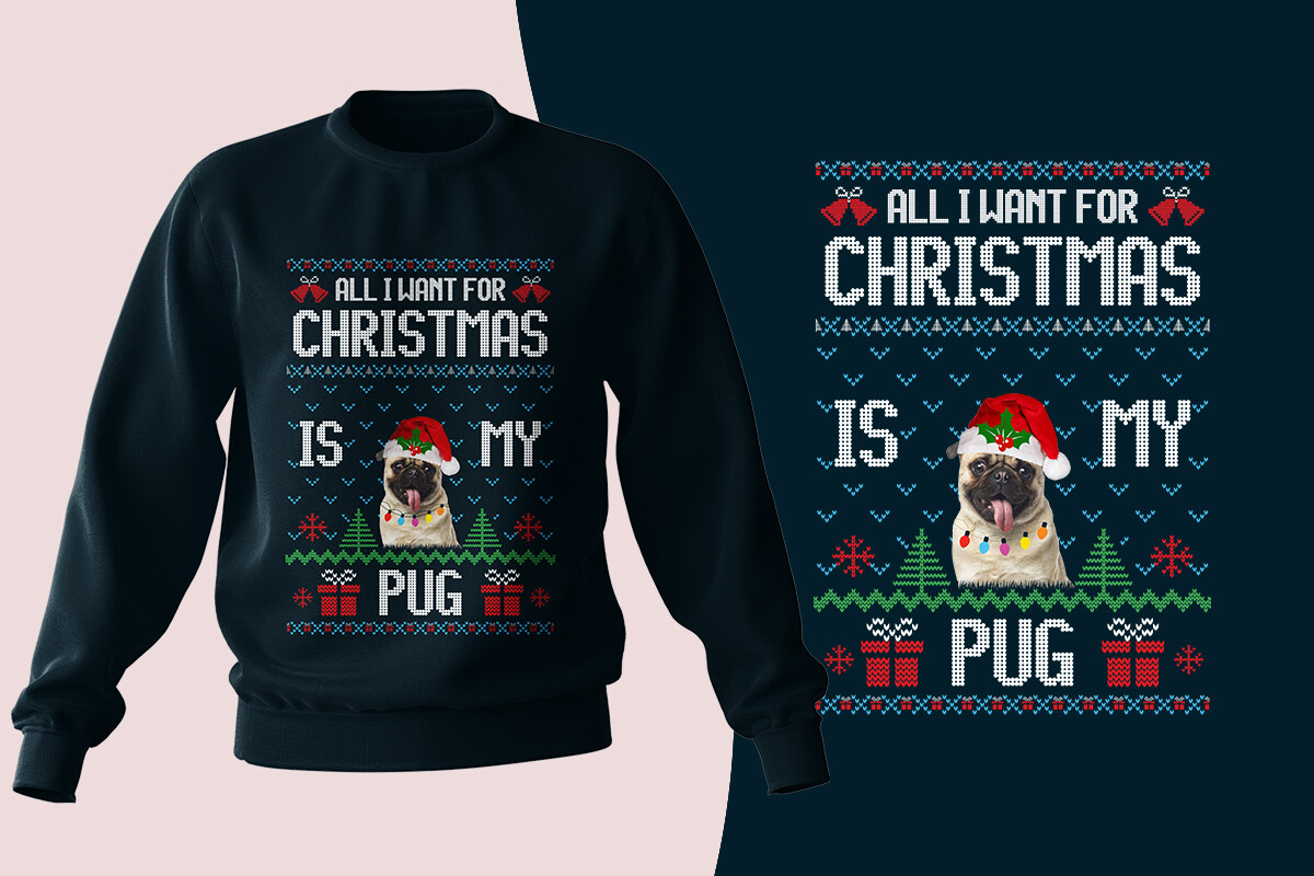Pug Dog Ugly Christmas Sweater Design Graphic by tidyshirt · Creative ...