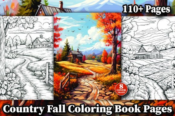 100 Country Fall Coloring Book Pages KDP