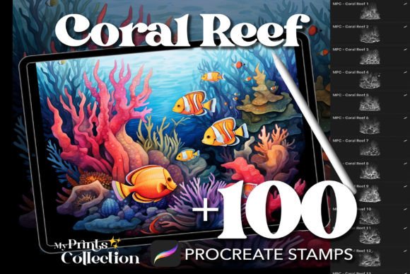 100+ Procreate Coral Reef Stamps Graphic Brushes By myprintscollection