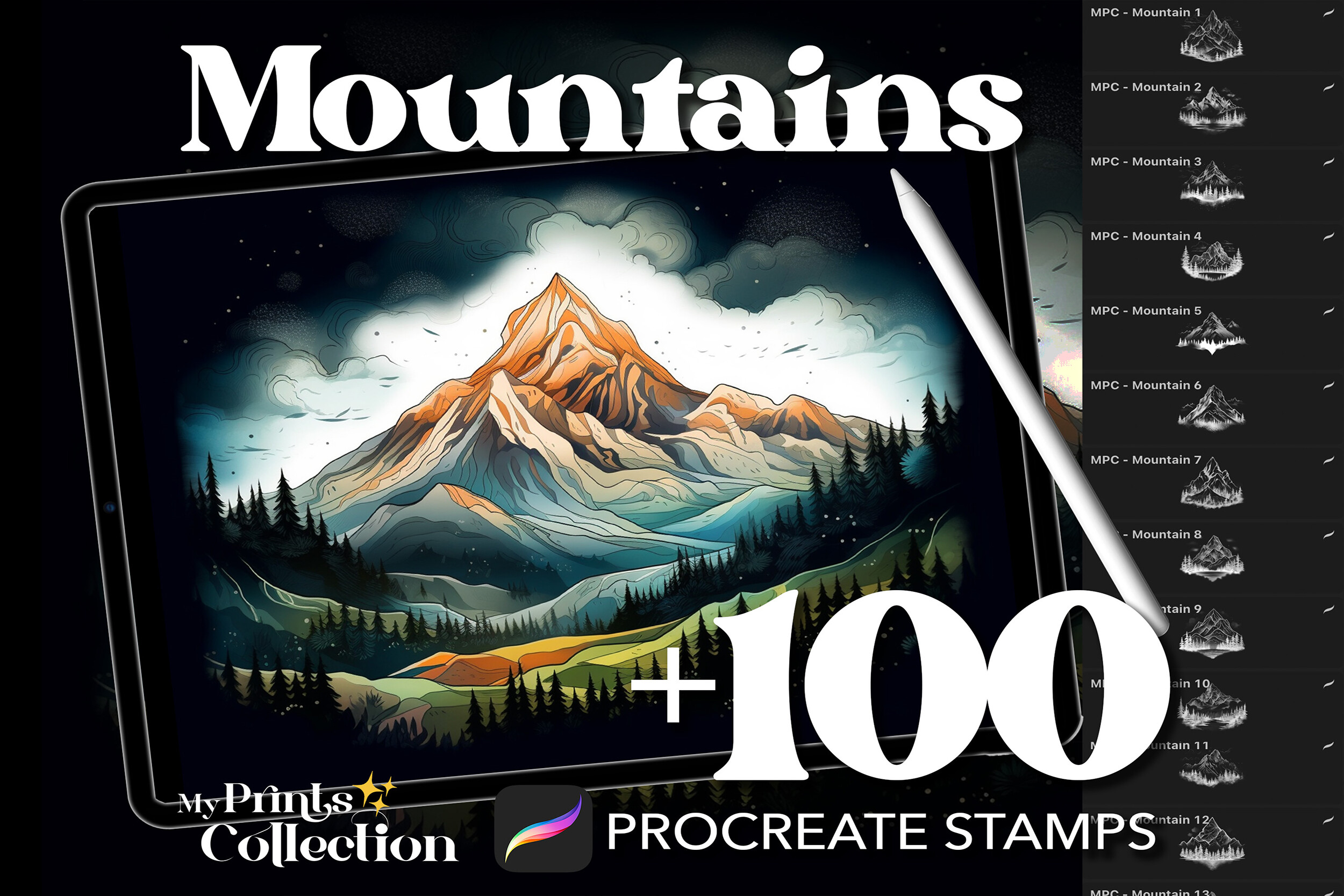 100+ Procreate Mountains Stamps Graphic by myprintscollection ...