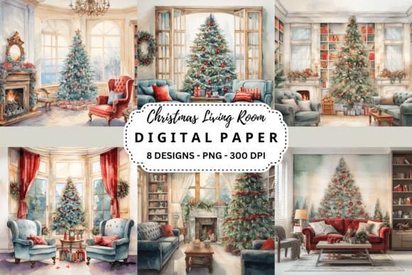 Christmas Living Room Digital Background Graphic Backgrounds By pcudesigns