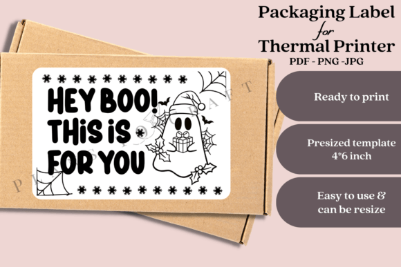Hey Boo Christmas Label Thermal PNG JPG
