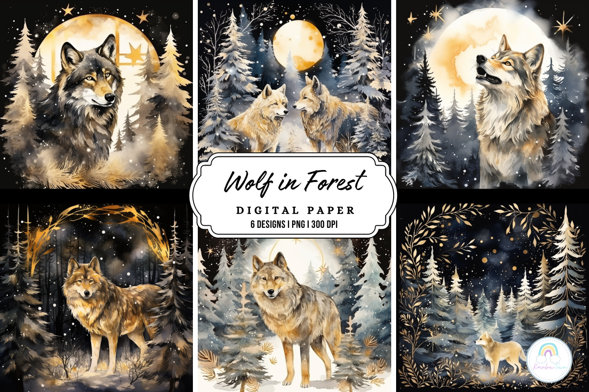 Wolf in Forest Background Graphic by Rainbowtown · Creative Fabrica