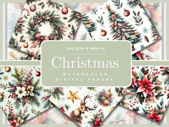 37 Watercolor Christmas Digital Paper