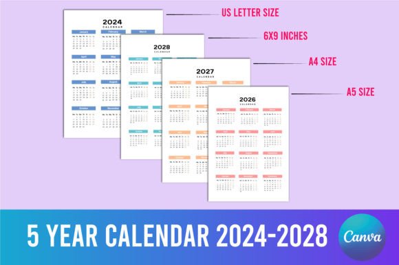 5 Year Calendar 2024-2028 for Canva