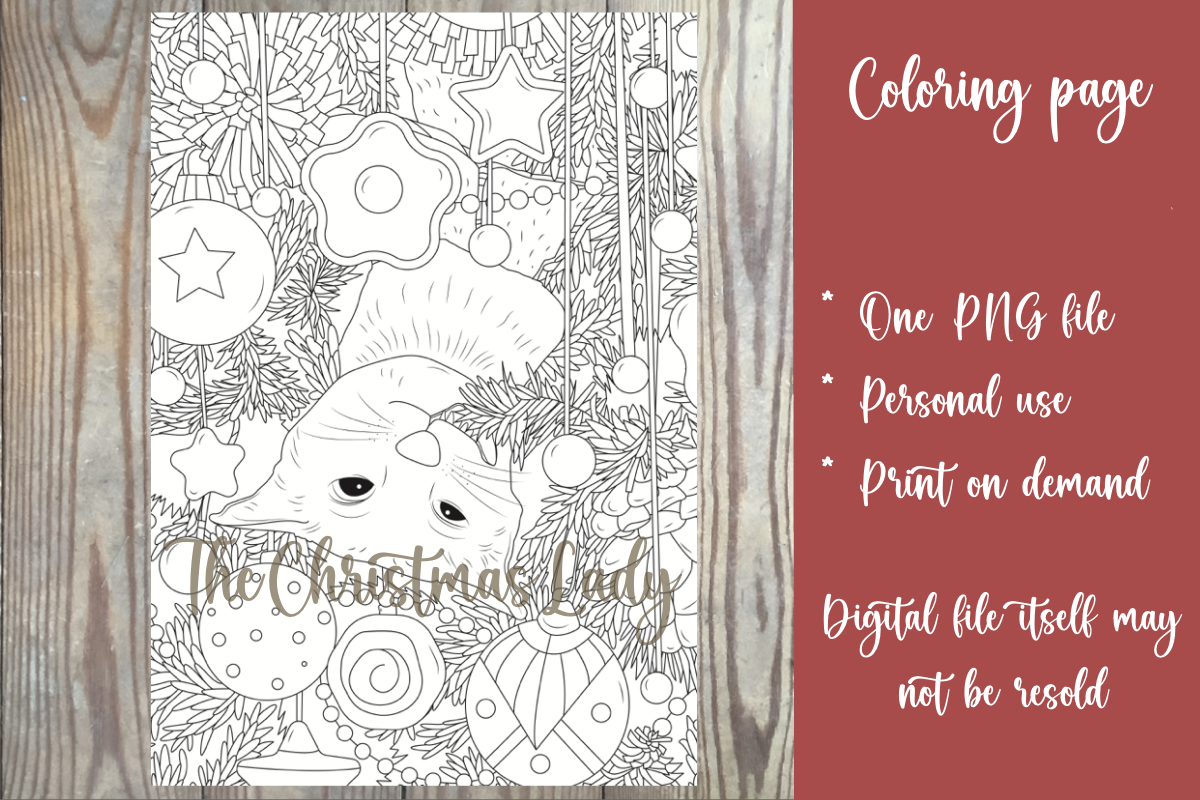 Christmas Cat Coloring Page