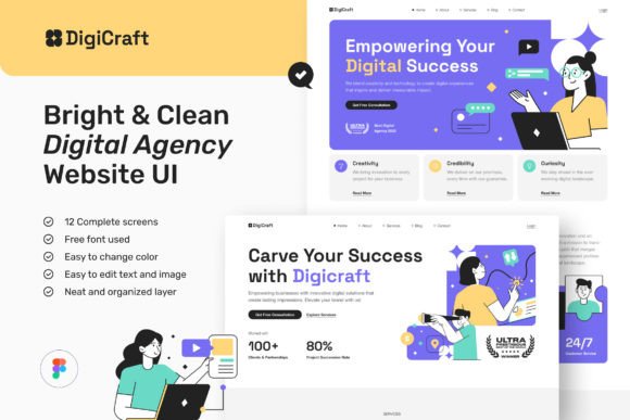 Digital Agency Website UI Figma Template Graphic UX and UI Kits By peterdraw