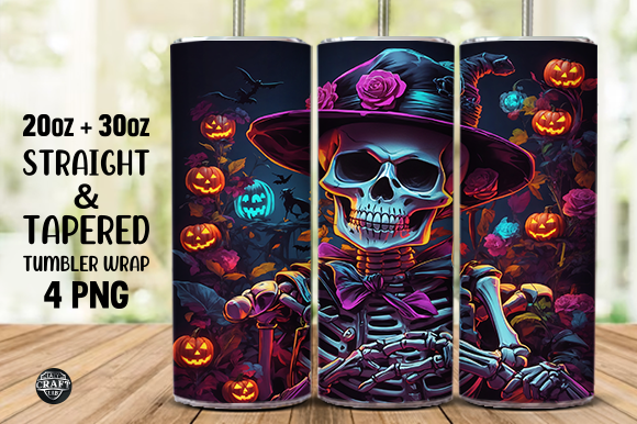 Halloween Skeleton Tumbler Wrap 20oz PNG Graphic by LazyCraftlab ...