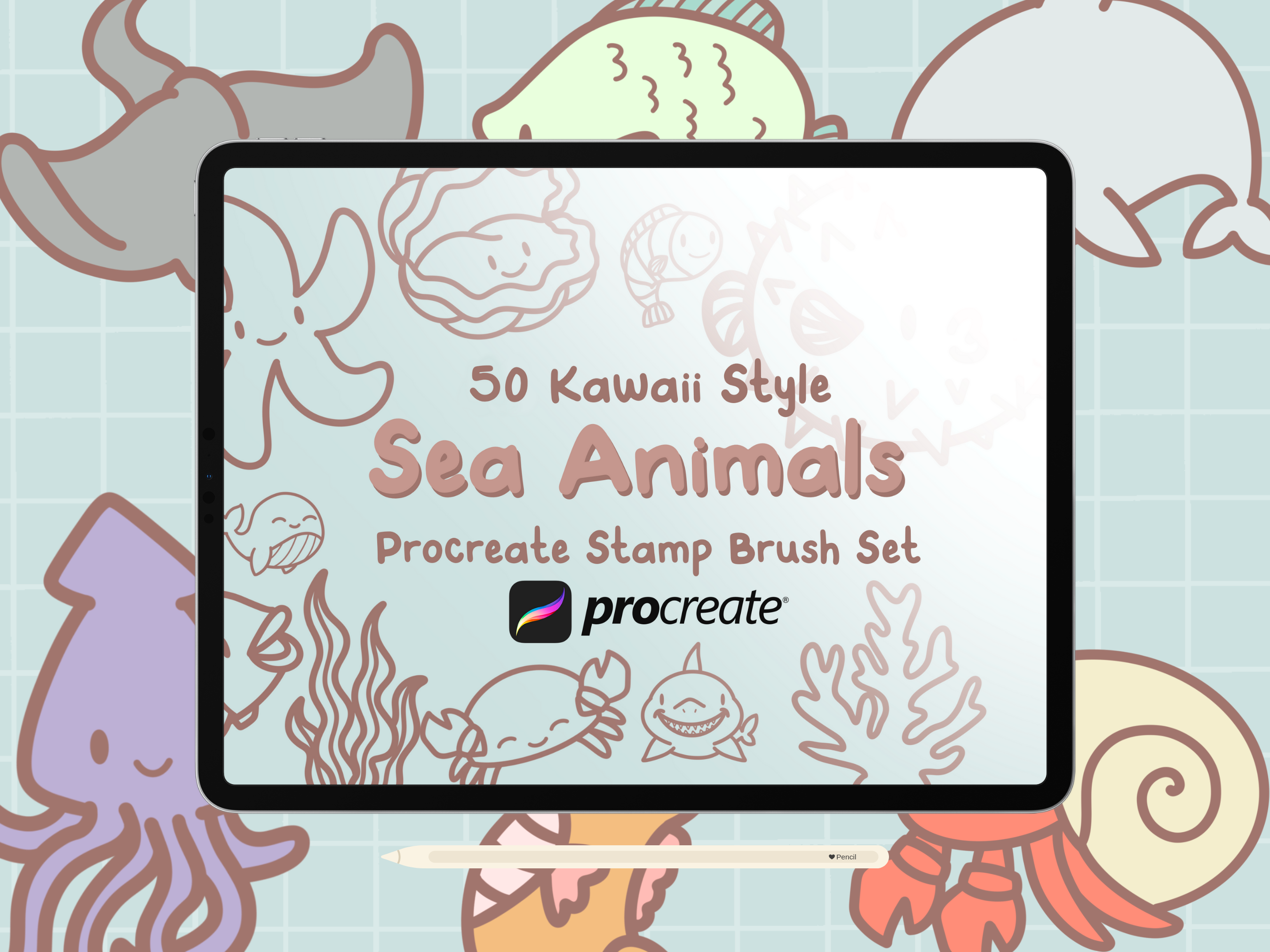Sea Animals Procreate Stamp Brushes Graphic by HalieKStudio · Creative ...