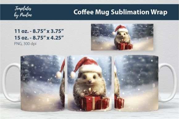 Cute Christmas Hedgehog Coffee Mug Wrap Graphics