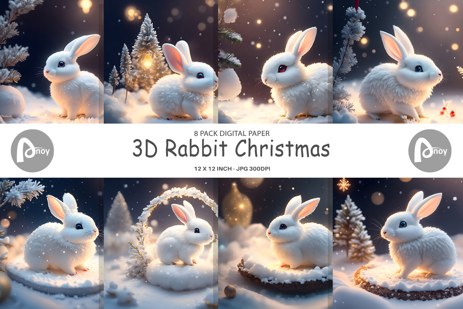 Digital Paper 3D Rabbit Christmas Graphic by Artnoy · Creative Fabrica