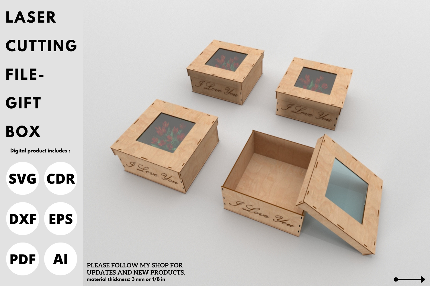Gift Box with Lid, Flower Box, Laser Cut · Creative Fabrica