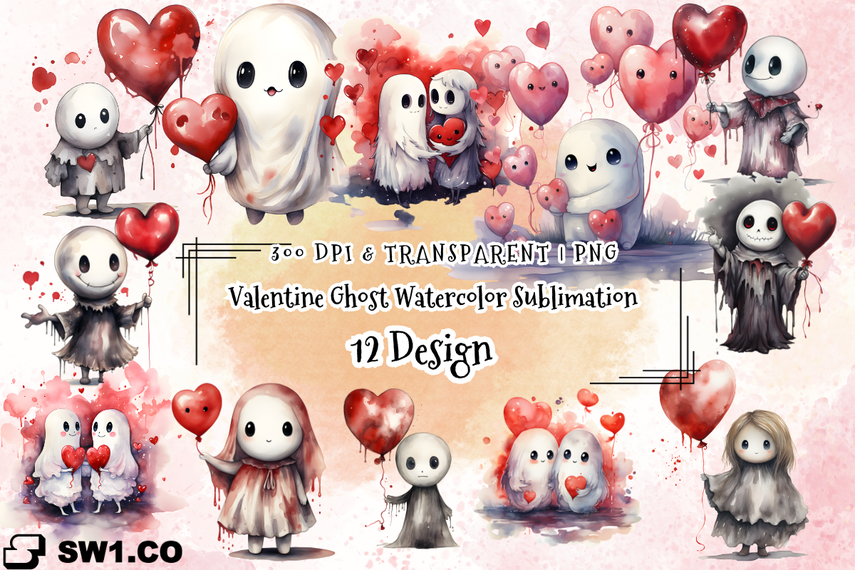 Valentine Ghost Watercolor Sublimation Graphic by sw1co design ...