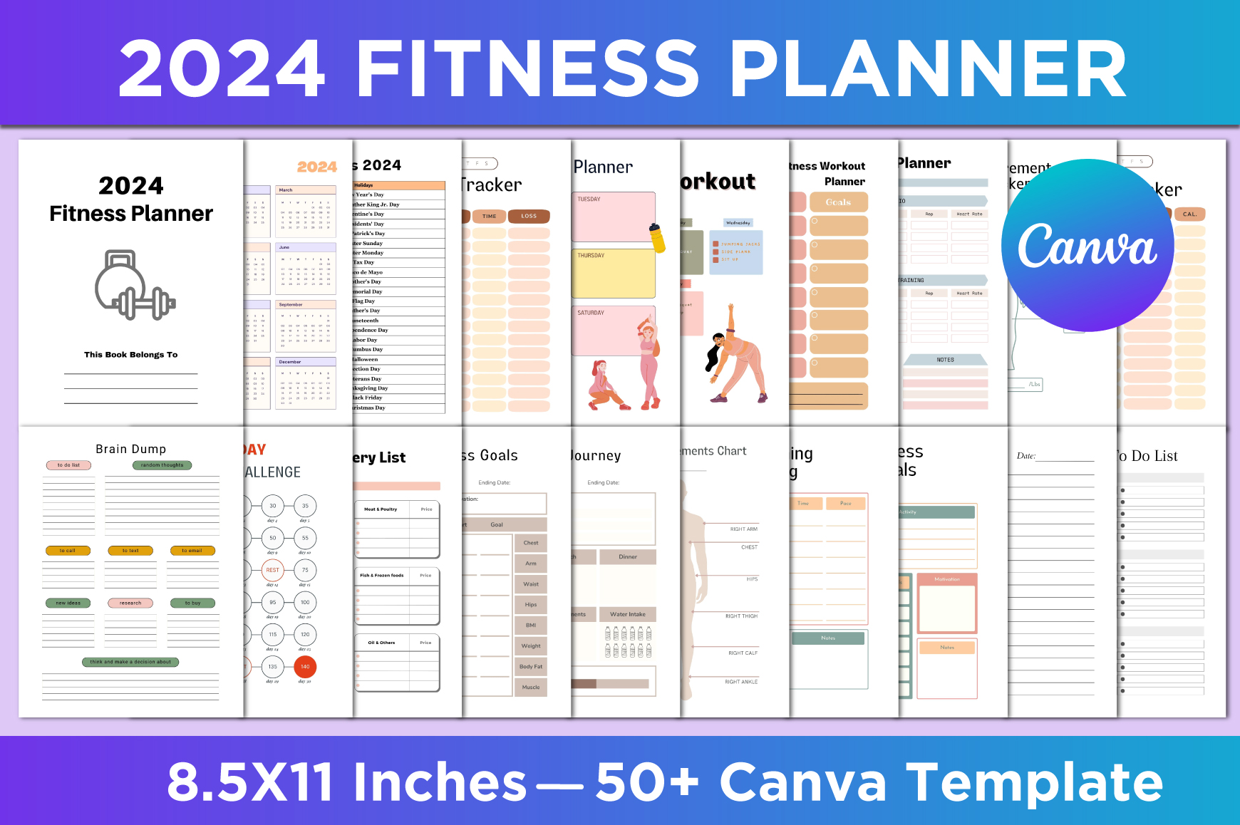 2024 Fitness Planner Canva Interior