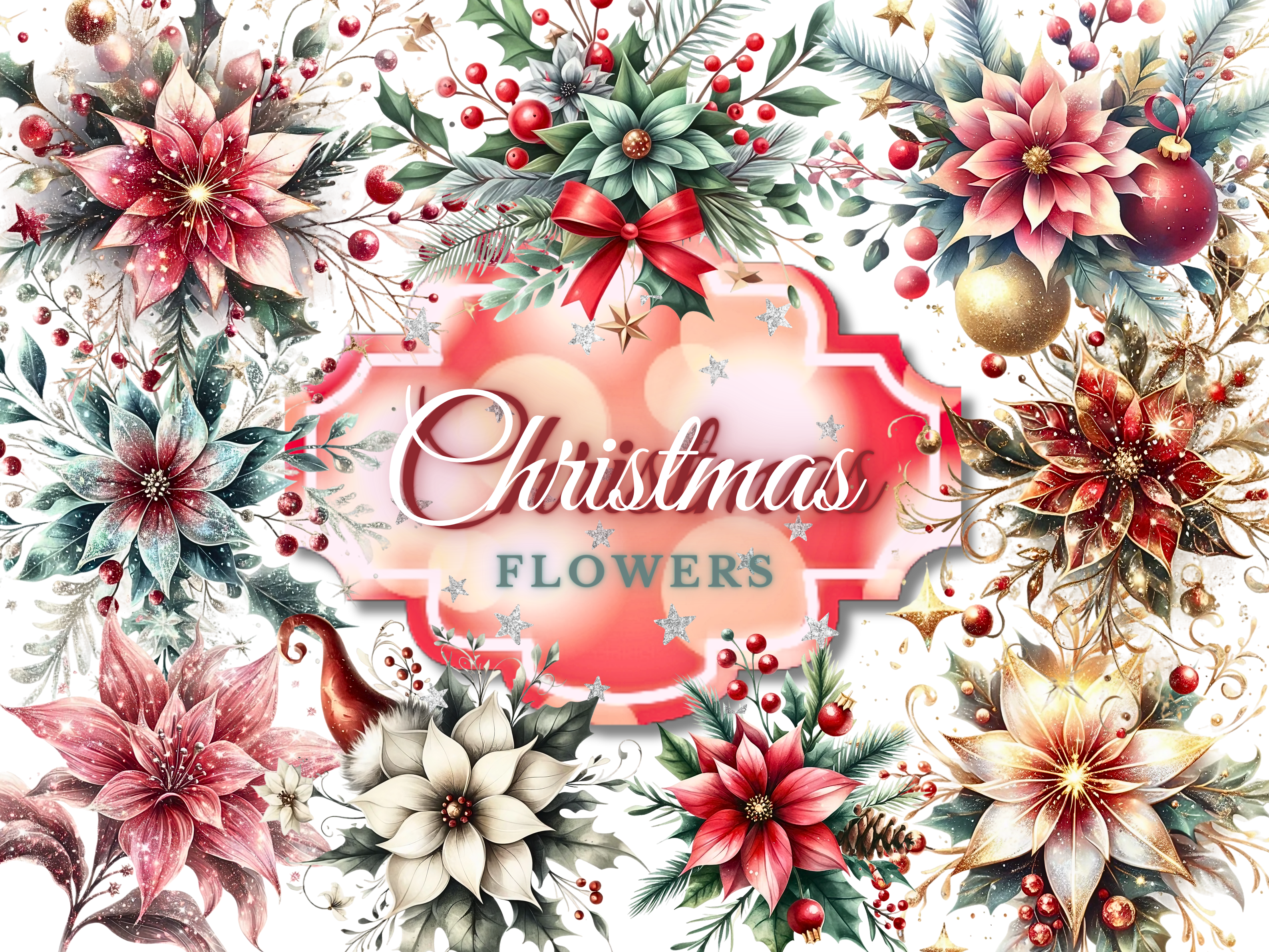 30+ Christmas Flowers Clipart Bundle - photo 1